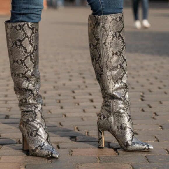 NEW Jessica Simpson Women's Mistia Over-The-Knee Boots In  Chrome Snake - Picture 2 of 12